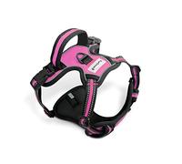 FurDreams Harnais Chien - Harnais Rembourré Sécurisé, Confortable, Bandes Réfléchissantes, Non Restrictif, Pas d'Étouffement, 4 Sangles Réglables, Anti-Traction, Fixation Facile (Grand, Rose)