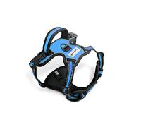 FurDreams Harnais Chien - Harnais Rembourré Sécurisé, Confortable, Bandes Réfléchissantes, Non Restrictif, Pas d'Étouffement, 4 Sangles Réglables, Anti-Traction, Fixation Facile (Moyen, Bleu)