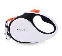 FurDreams Laisse rétractable pour chien - Laisse extensible (5 mètres) | Poignée antidérapante avec contrôle de verrouillage | nylon solide anti-enchevêtrement et crochet de collier (blanc/orange)