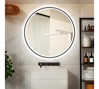 furduzz Miroir de Salle de Bain LED Rond Cadre Noir 600mm Miroir de Maquillage avec Lampe Miroir Mural éclairé avec Anti - buée, Fonction mémoire, 3 Couleurs, dimmable, Miroir trempé incassable