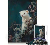 Furet Blanc dans Le Feuillage Puzzle 1000 pièces pour Adultes pour stimuler l'esprit et se détendre Verrouillage sécurisé Idée Cadeau de Noël (50x75cm)