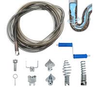 Furet déboucheur 5 m × 12 mm avec manivelle et adaptateurs électriques | Kit de 8 pièces avec manivelle et adaptateurs électriques pour déboucher les canalisations, éviers et WC. Furet 5 m × 12 mm.