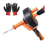 Furet Deboucheur Canalisation 10.7M de avec Adaptateur de Perçage, Furet Electrique de Plomberie avec Gants de Travail, Utilisation Manuelle ou Électrique pour la Cuisine, l'Évier
