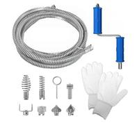 Furet Deboucheur Canalisation, 5 m de Diamètre 12 mm Spirale de Nettoyage de Canalisations, avec 1 Adaptateurs Manuels, 6 Têtes de Couteau à Outils et 1 Paire de Gants, Convient Évier et Toilette