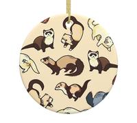 Furet poilu rond en céramique, décoration de Noël festive à suspendre, souvenir de vacances personnalisé pour la décoration