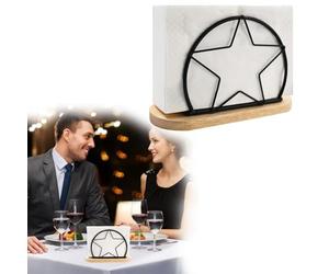Furforstk porte serviette papier, porte serviette de table, Base en bois et cadre en acier inoxydable, avec bras de tension lesté, plus stable et moins sujet aux chutes, 15,6 x 6,7 x 9,7 cm (Étoile)