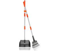 Furggis Dog Pooper Scooper Lot de 2 pelles à déjections canines et râteau en métal pour grands chiens moyens et petits chiens avec longue poignée réglable Rake Waste Removal