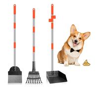 Furggis Dog Pooper Scooper Lot de 3 pelles à déjections canines et râteau en métal pour grands chiens moyens et petits chiens avec longue poignée réglable Rake Waste Removal