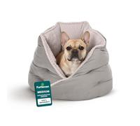 Furhaven 24" Round Medium Dog Bed Minky Plush & Velvet Calming Hug Nest, Washable - Silver Gray, 24-inch