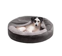 Furhaven 24" Round Small Donut Dog Bed Plush Velvet Waves Hooded Calming Cuddler, Washable - Dark Gray, Small