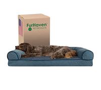 Furhaven Large Memory Foam Dog Bed Sherpa & Chenille Sofa-Style w/Removable Washable Cover - Orion Blue, Large