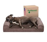 Furhaven Large Orthopedic Dog Bed Faux Fur & Velvet Sofa-Style w/Removable Washable Cover - Driftwood Brown, Large