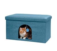 Furhaven Large Pet House Collapsible Ottoman-Footstool Condo Pet Bed - Ocean Blue, Large