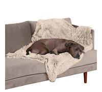 Furhaven Large Waterproof Calming Plush Long Faux Fur & Velvet Dog Blanket, Washable - Taupe, Large