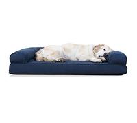 Furhaven Lit en Gel rafraîchissant avec traversins Amovibles et Housse Lavable, pour Chiens de Grande Taille Jusqu’à 43 kg, Style canapé matelassé, Jumbo/XXL, Bleu Marine