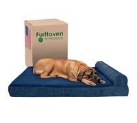 FurHaven Lit orthopédique pour Chien de Grande Taille avec traversin Amovible et Housse Lavable, pour Chiens jusqu'à 56,7 kg - Polaire et Velours côtelé - Bleu Marine - Jumbo Plus/XXL