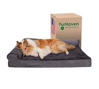 FurHaven Lit pour Chien de Grande Taille avec traversins Amovibles et Housse Lavable, pour Chiens jusqu'à 43 kg - Chaise en Peluche et Velours en Forme de L - Gris Platine - Taille Jumbo/XL
