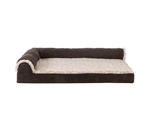 FurHaven Lit pour chien en gel rafraîchissant pour chiens de taille moyenne/petite avec traversins amovibles et housse lavable, pour chiens jusqu'à 15,9 kg - Chaise bicolore en fausse fourrure et daim