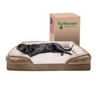 FurHaven Lit pour Chien en Gel rafraîchissant pour Grands Chiens avec traversins Amovibles et Housse Lavable, pour Chiens jusqu'à 56,7 kg - Canapé Confortable en Peluche et Velours ondulées - Pierre