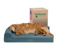 FurHaven Lit pour Chien en Gel rafraîchissant pour Grands Chiens avec traversins Amovibles et Housse Lavable, pour Chiens jusqu'à 43 kg - Chaise matelassée Pinsonic en Forme de L - Pierre Bleue,