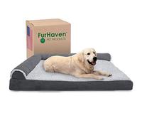 FurHaven Lit pour Chien en Mousse à mémoire de Forme XXL Bicolore en Fausse Fourrure et Daim avec Housse Amovible Lavable - Gris Pierre, Jumbo Plus (Taille XXL)