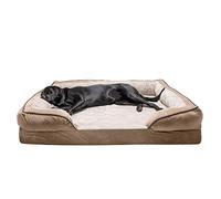 Furhaven Lit pour Chien en Mousse de Gel rafraîchissant de Style Sofa en Peluche et Velours avec Housse Amovible Lavable - Marron, Jumbo (Taille XL)