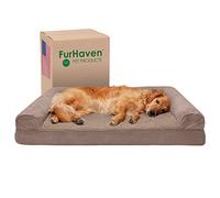 FurHaven Lit pour Chien - Lit de Style Sofa Traditionnel avec Housse Amovible - Mousse à mémoire de Forme en Gel rafraîchissant - en Fausse Fourrure et Daim - pour Chiens et Chats - Amandine - Jumbo