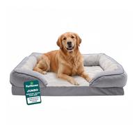 Furhaven XL Memory Foam Dog Bed Perfect Comfort Plush & Velvet Waves Sofa-Style w/Removable Washable Cover - Granite Gray, Jumbo (X-Large)