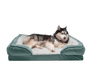 Furhaven XL Memory Foam Dog Bed Perfect Comfort Plush & Velvet Waves Sofa-Style w/Removable Washable Cover - Celadon Green, Jumbo (X-Large)
