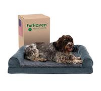 Furhaven XL Memory Foam Dog Bed Sherpa & Chenille Sofa-Style w/Removable Washable Cover - Orion Blue, Jumbo (X-Large)