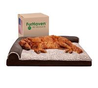 Furhaven XL Memory Foam Dog Bed Two-Tone Faux Fur & Suede L Shaped Chaise w/Removable Washable Cover - Espresso, Jumbo