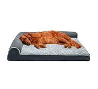 Furhaven XL Memory Foam Dog Bed Two-Tone Faux Fur & Suede L Shaped Chaise w/Removable Washable Cover - Stone Gray, Jumbo