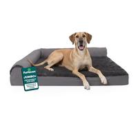 Furhaven XXL Orthopedic Dog Bed Plush & Velvet L Shaped Chaise w/Removable Washable Cover - Platinum Gray, Jumbo Plus (XX-Large)
