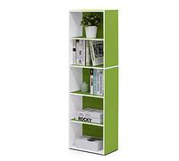 Furinno 11055 Luder 5 Niveaux Bibliothèque Ouverte Réversible Couleur, Blanc/Vert, Bois dense, One Size