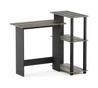 Furinno Abbott Bureau d'Ordinateur d'Angle avec Étagère, Chêne Français Gris/Noir, One Size