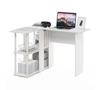 Furinno Abbott Bureau en Forme de L avec Bibliothèque, Blanc/Blanc