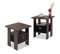 Furinno Andrey Chevet avec Table à Tiroirs, Noyer Columbia/Marron Foncé, Set de 2, 2-Pack