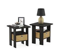Furinno Andrey Chevet end Table avec Tiroir, Marron, Set de 2, Bois, Espresso/Noir, 2-Pack