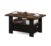 Furinno Andrey Table Basse avec tiroir Poubelle, Engineered Wood, Pin Ambré/Noir