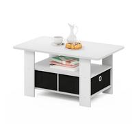 Furinno Andrey Table Basse tiroir Poubelle, Engineered Wood, Blanc/Noir