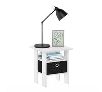 Furinno Andrey Table d'appoint, Table de Nuit avec étagères Ouvertes et bac de Rangement, Table de Chevet, pour Salon, Chambre, Blanc