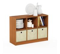 Furinno Basic Bibliothèque 3x2 avec Bacs, Cerisier, Bois dense, Cerise Clair/Ivoire, One Size