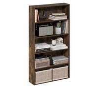 Furinno Basic Bibliothèque À 5 Niveaux, Étagère De Rangement Cubique, 17,8 X 61 X 111,8 Cm, pour Salon, Chambre, Bureau, Couleur Pin Ambré