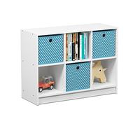 Furinno Basic Rangement de Bibliothèque 3x2 avec Bacs, Blanc/Bleu Clair