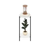 Furinno Besi 2-Tier Modern Tall Round Side End Table with Sturdy Metal Legs, Blanc/Noir