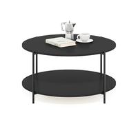 Furinno BESI Table Basse, Table Basse Ronde à 2 Niveaux avec Rangement, étagère et Pieds en métal, pour Salon, Coloris américain foncé, Dark Americano/Black