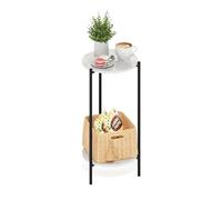 Furinno BESI Table d’appoint, Table d’appoint Ronde Haute à 2 Niveaux avec Pieds en métal, Cadre en métal, Table de Nuit, Table de Chevet avec étagère Ouverte, pour Salon, Chambre, Marbre Blanc