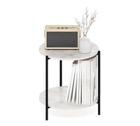 Furinno Besi Table D'appoint Ronde à 2 Niveaux avec Pieds en Métal Robuste, Marbre Blanc