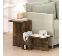 Furinno BOYATE Table d'appoint, Table Basse en Forme de vallée, avec étagère à Plusieurs Niveaux et Porte-revues, pour Salon, pin ambré