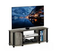 Furinno Brahms Meuble TV avec étagères et Rangement, Bois, Chêne français/Noir, 111,2 (L) x 40,6 (H) x 29,7 (P) cm